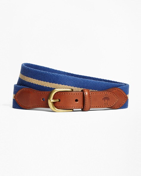 Striped Canvas Belt with Pin-Buckle Closure