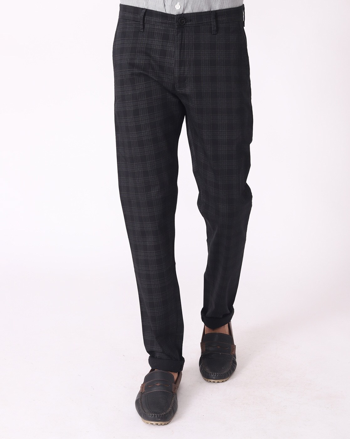 Navy Check Skinny Trousers  Trousers  PrettyLittleThing