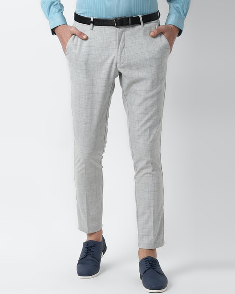 Formal Check Trouser For Mens Slim-Fit Casual Cotton Stretch Business Full  Pants | eBay