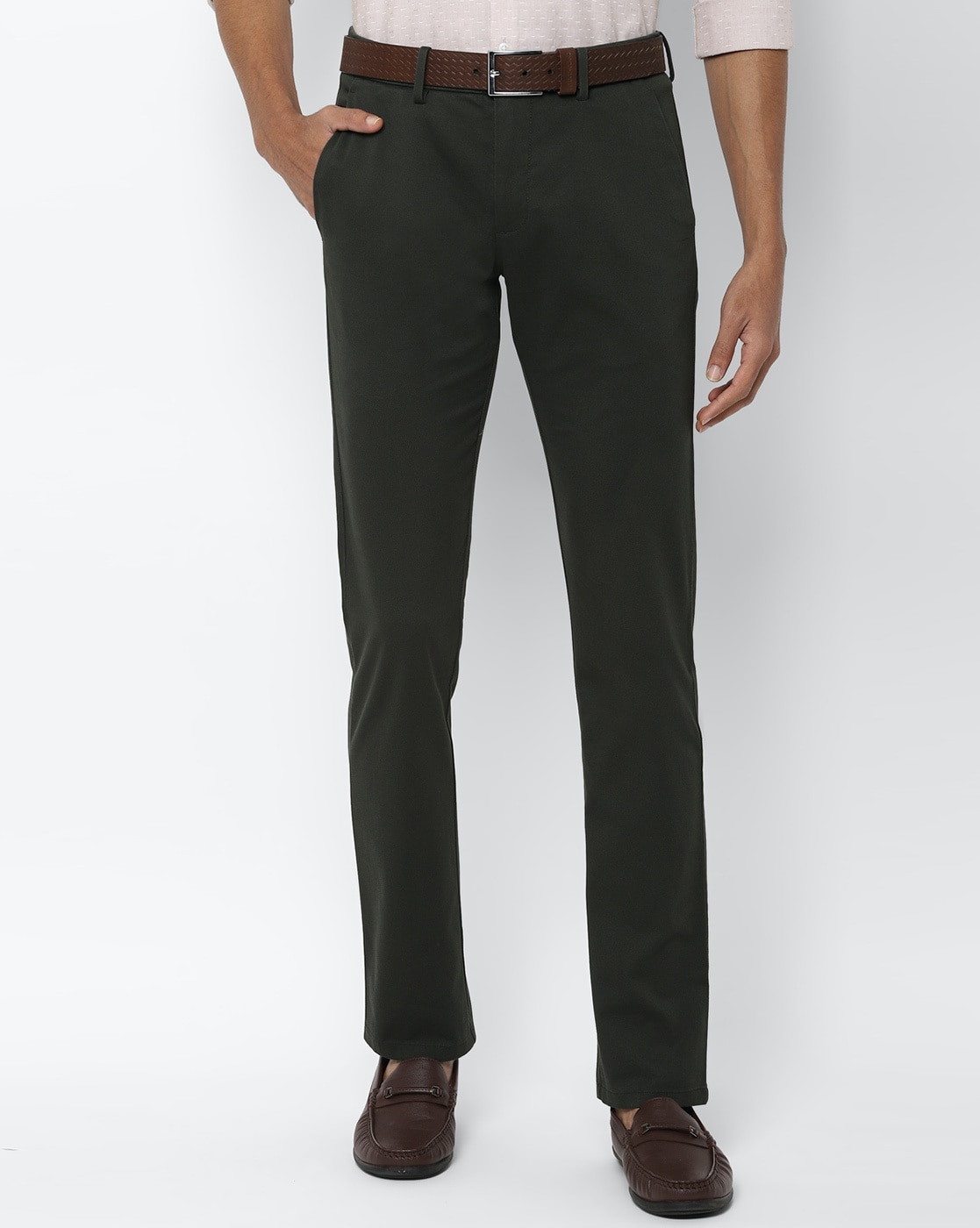 Buy ALLEN SOLLY Brown Textured Cotton Stretch Slim Fit Mens Casual Trousers   Shoppers Stop