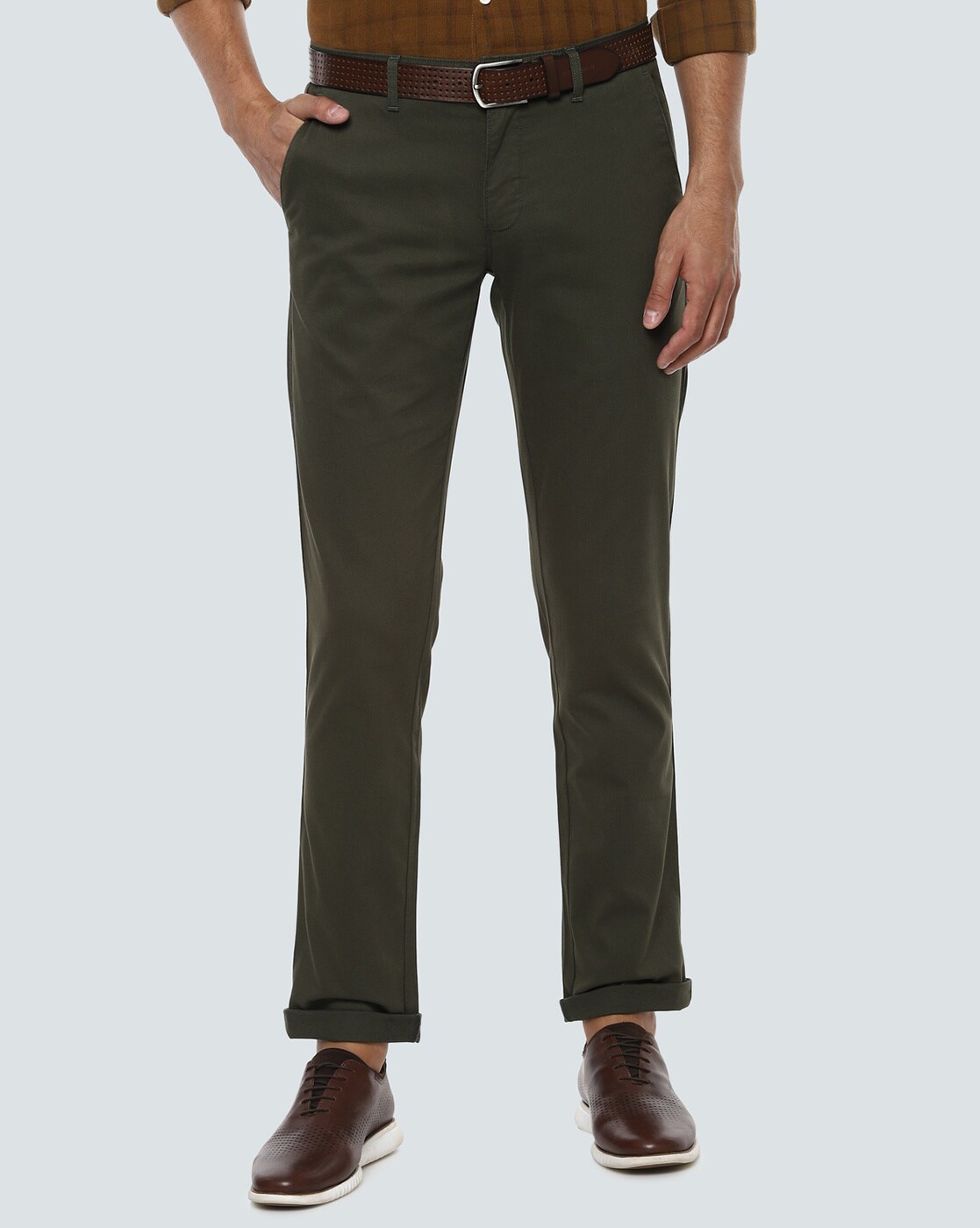 Louis Philippe LP Steven Fit Slim Men 36X29 Flat Front Casual Green Chino  Pants