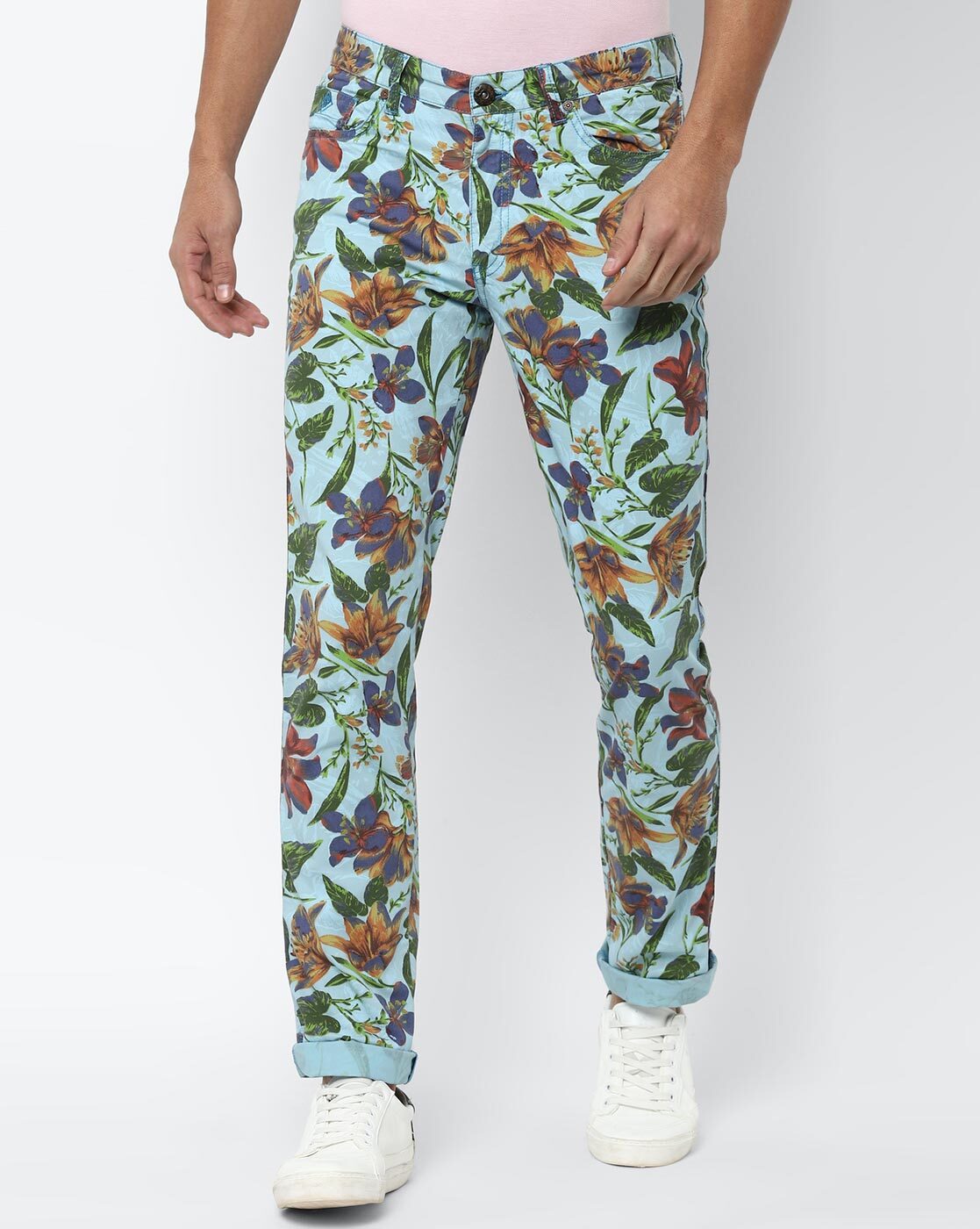 ASOS EDITION skinny suit pants in blue floral print with tiger patches   ASOS