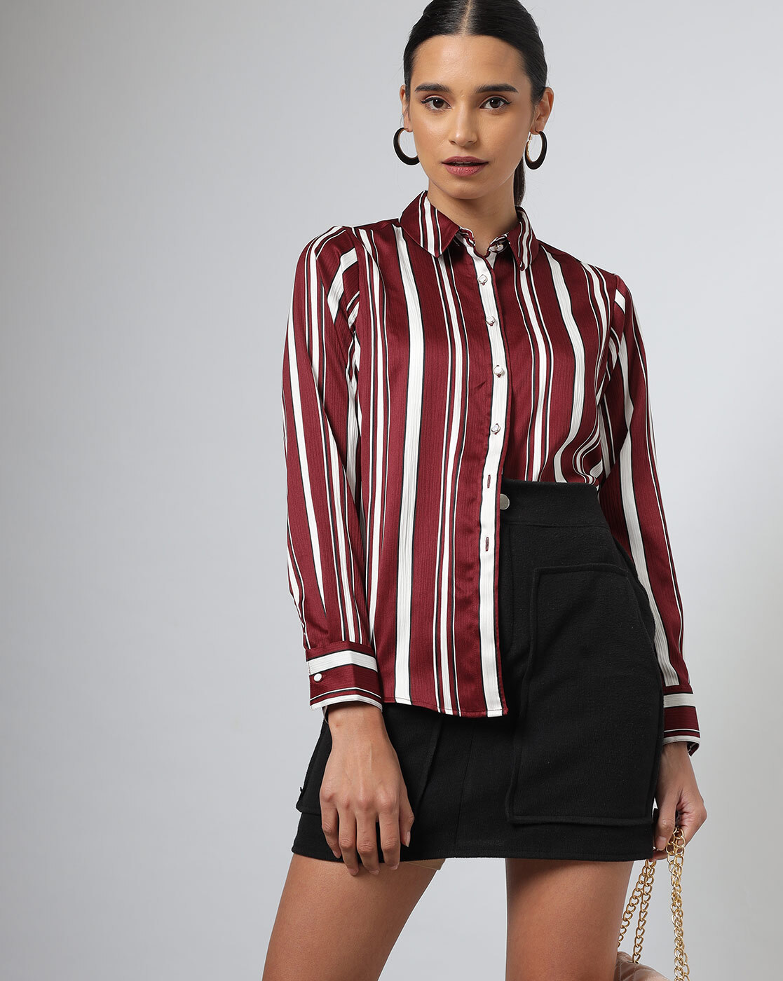 burgundy striped shirt womens