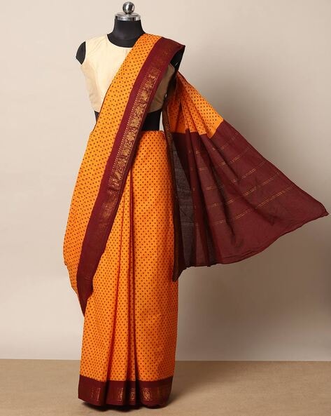 Chinnalapatti Sungudi Double side zari border hand-dyed hand-printed cotton  sarees - Native Things