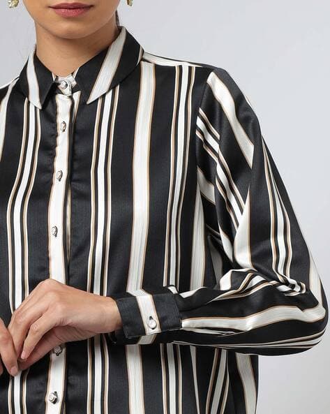 black and white striped dress shirt womens