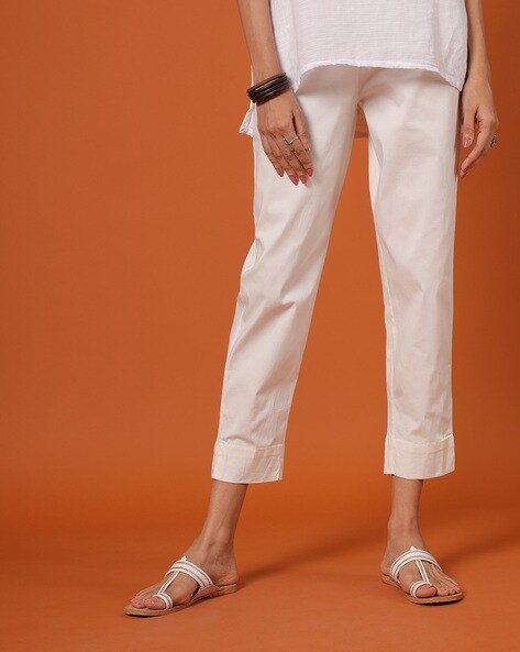 Women Cotton Lycra Stretch Flat-Front Pants Price in India