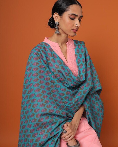 Women Art Silk Hibiscus Print Dupatta with Tassel Accent Price in India