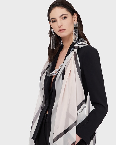 Buy EMPORIO ARMANI Silk Stole with Framed Print | White Color Women | AJIO  LUXE