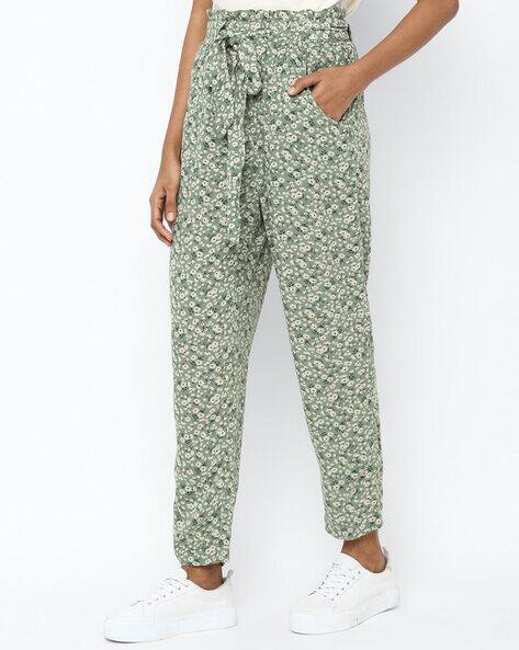 American Eagle Floral Print Paper-Bag Waist Pants with Slip Pockets