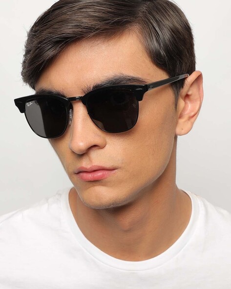 Black Half-rim round acetate sunglasses | Saint Laurent | MATCHES UK
