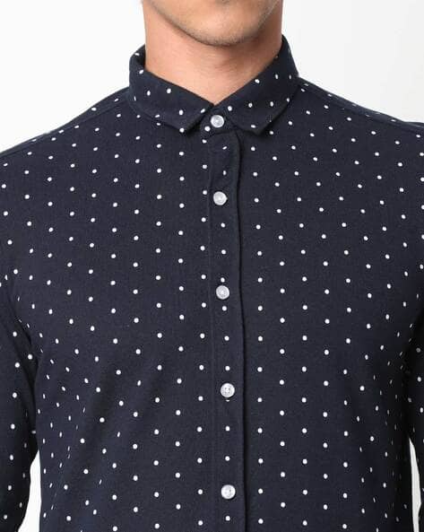 Mens navy blue shirt with white dots Clearance