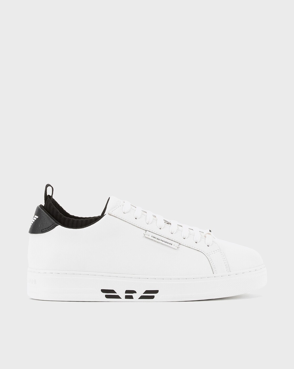 emporio armani leather sneakers with knit inserts