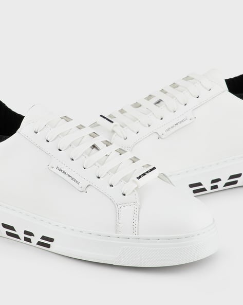 emporio armani leather sneakers with knit inserts