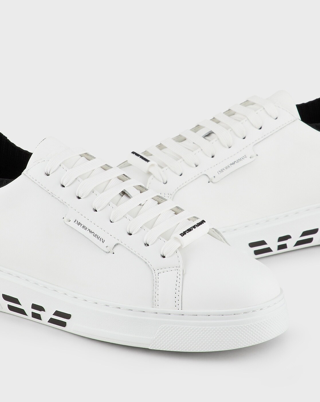 emporio armani leather sneakers with knit inserts