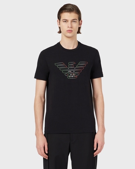 Buy EMPORIO ARMANI Logo Mania Regular Fit T-Shirt | Black Color Men | AJIO  LUXE