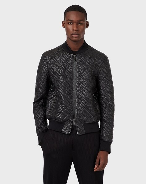 Buy EMPORIO ARMANI Regular Fit Leather Bomber Jacket | Black Color Men |  AJIO LUXE
