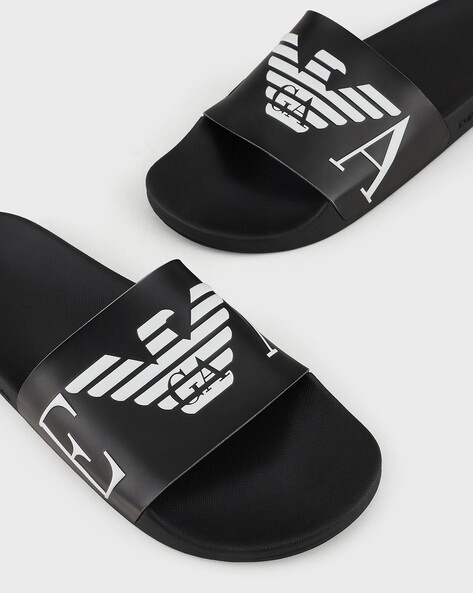 Buy EMPORIO ARMANI Slides with Embossed Logo Black Color Men