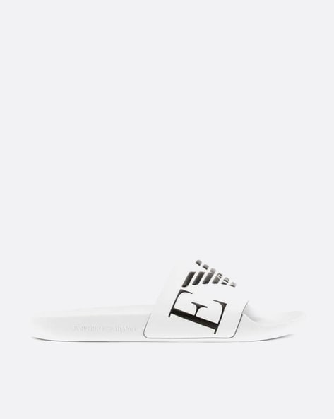 Buy EMPORIO ARMANI Slides with Embossed Logo White Color Men