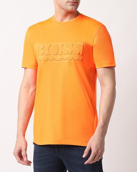 Buy BOSS Logo Crew-Neck T-shirt | Orange Men | AJIO LUXE