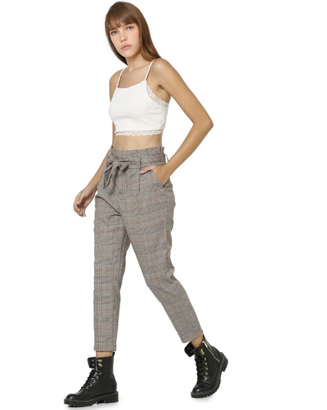 Womens Black Checked Paper Bag Trousers | Trouser outfits, Dream clothes,  Retro outfits