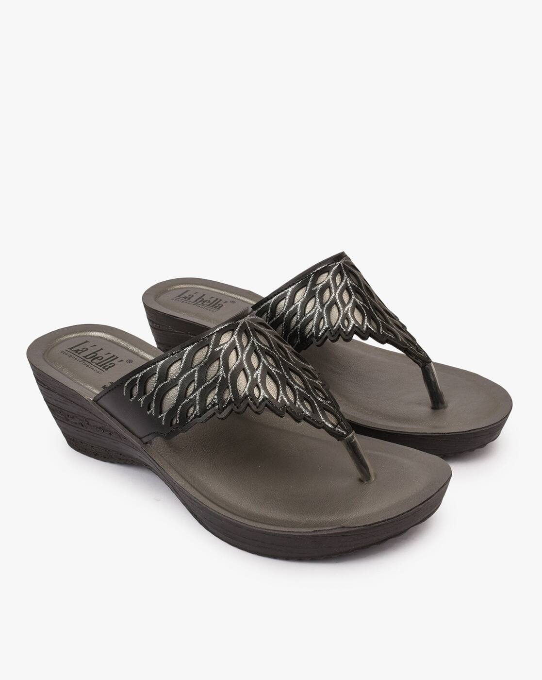 Laser-Cut T-strap Platform Sandals