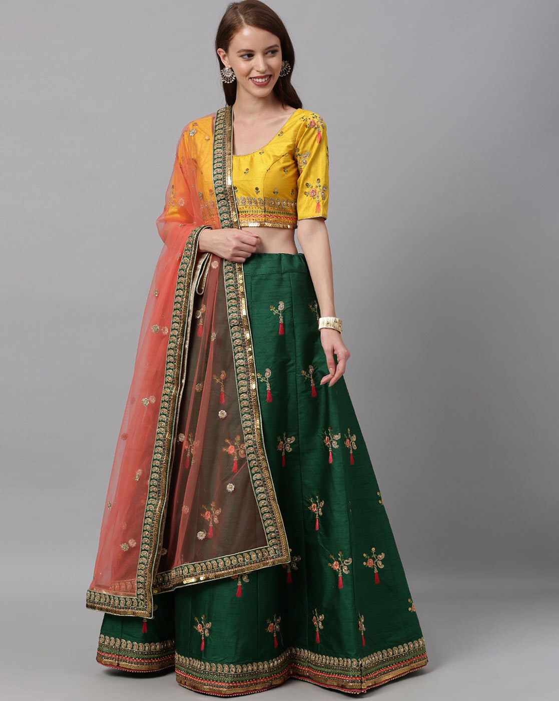 Dark Green & Raspberry Royal Sequin embroidered Lehenga set -Plus Size  Clothing(XS-10XL)