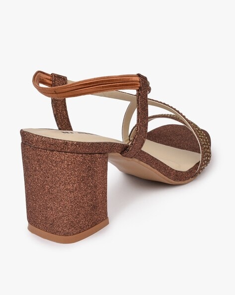 Bronze block heel outlet sandals