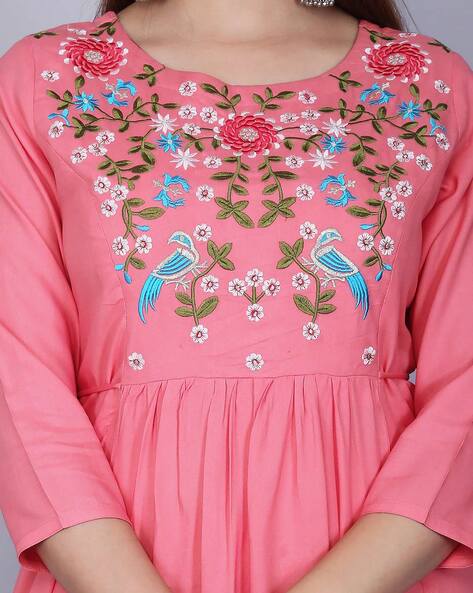 Embroidered cheap pink dress