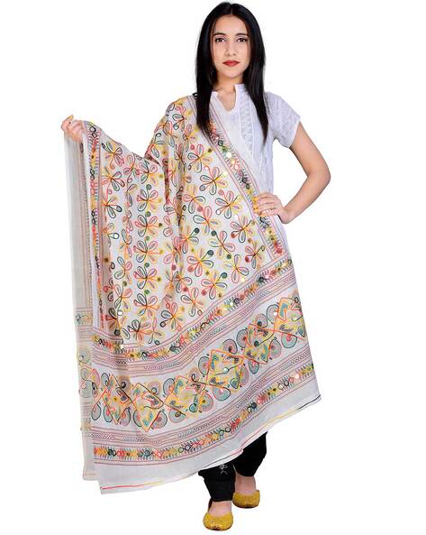 Ari Embroidered Dupatta with Mirror work Price in India