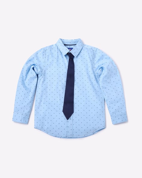 Geometric Print Shirt with Tie