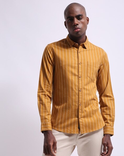 yellow striped mens shirt