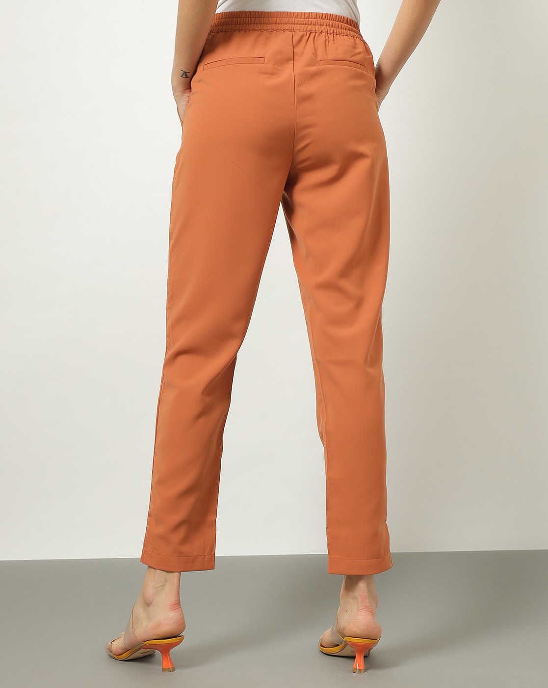 Women Rust Orange Solid Kurta with Trousers  Indduscom