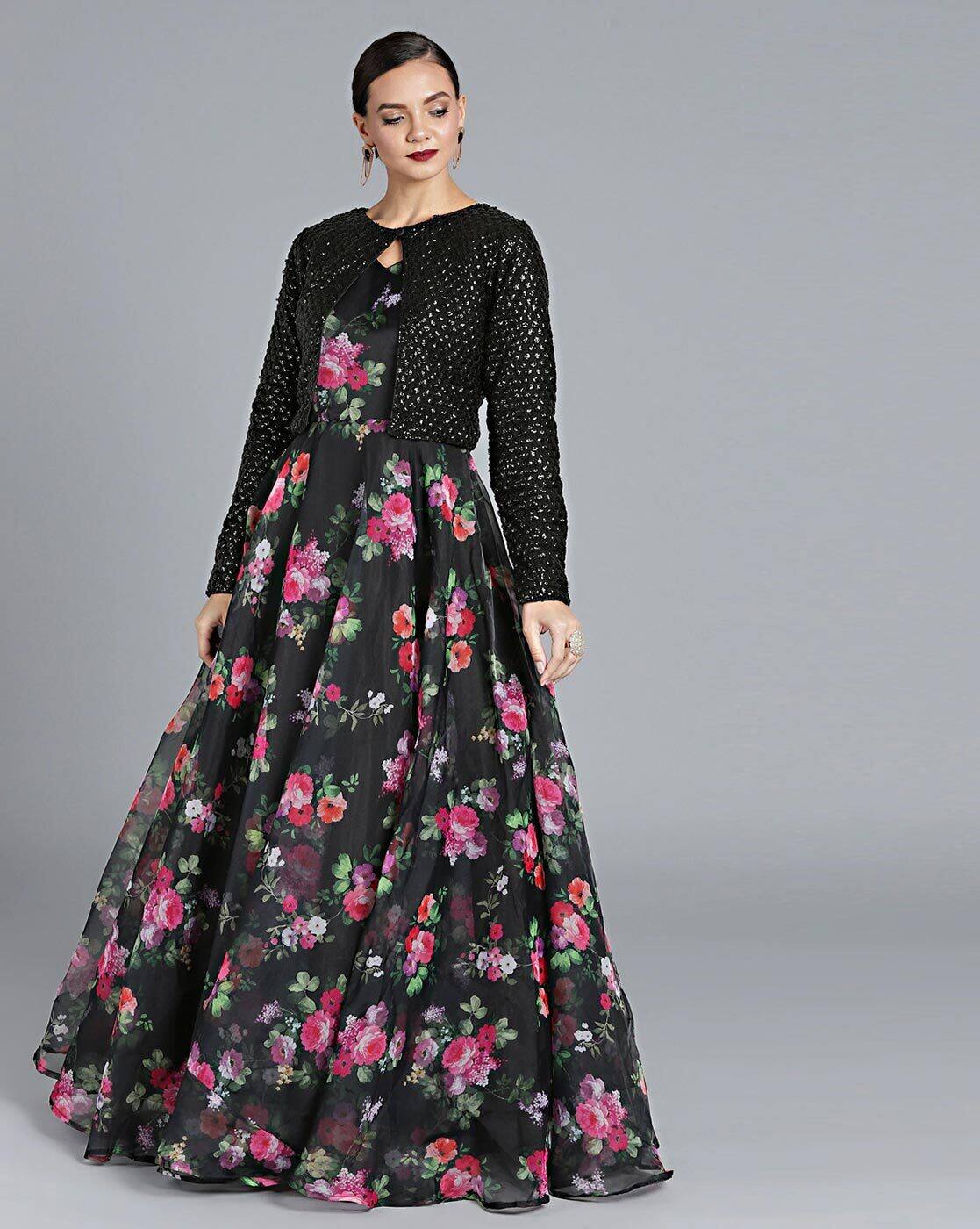 black printed gown