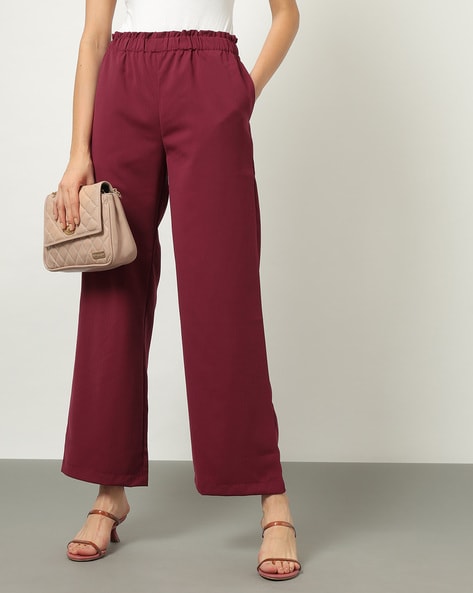 Buy Wine Red Trousers Pants for Women by Outryt Online | Ajio.com