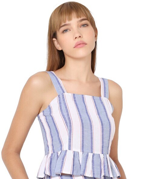 Joelle Striped Strappy Sleeveless Crop Top