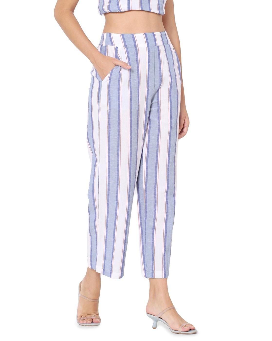 Buy Blue Mid Rise Striped Pants For Women Online in India  VeroModa