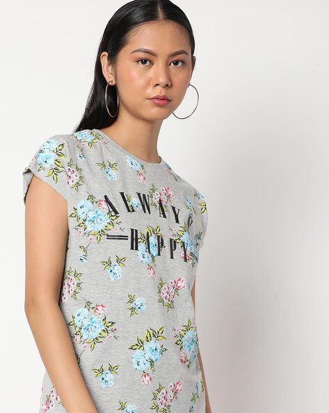 Typographic Floral Print Crew-Neck T-shirt