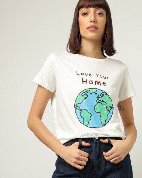 Buy Off-White Tshirts for Women by Outryt by AZORTE Online - Technical View