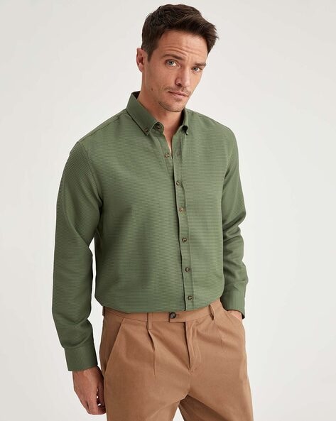 Green cotton and Tencel shirt in Green: Luxury Italian Shirts | Boglioli®