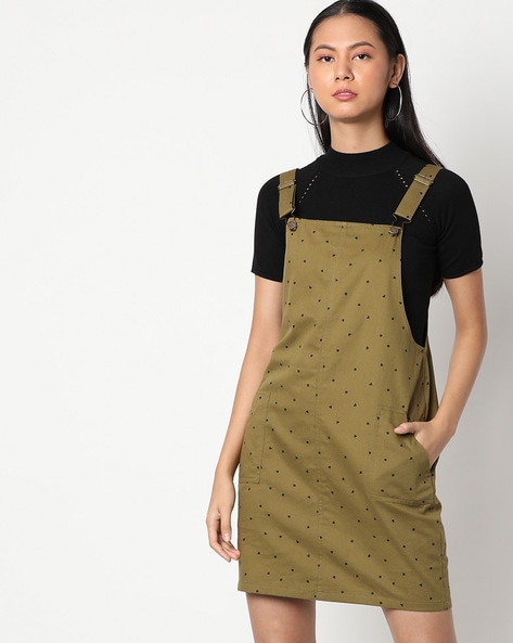 green dungaree dress