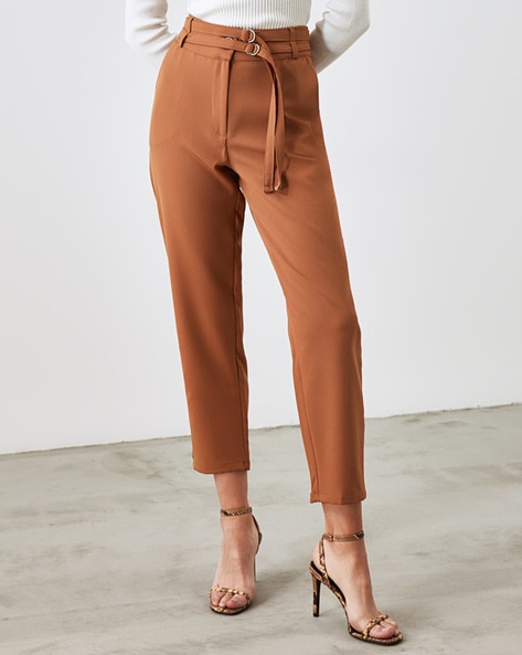 Trousers With Matching Belt Casual Formal Office Pants For Ladies - Powder  - Wholesale Womens Clothing Vendors For Boutiques