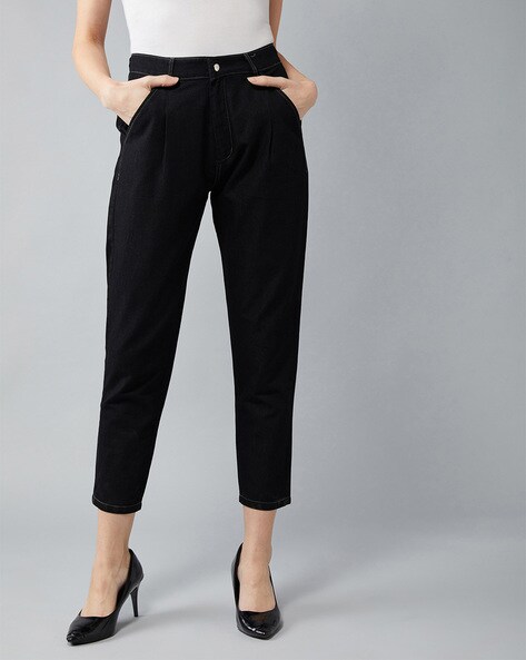 high rise pleated jeans