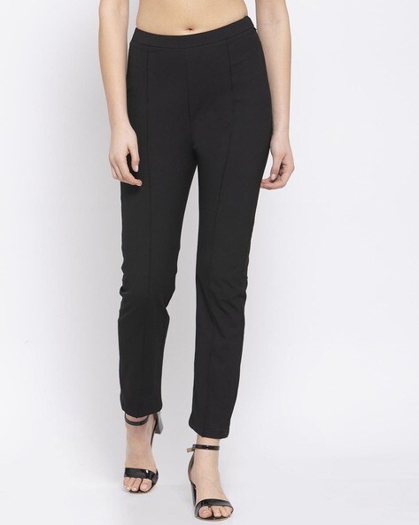 Buy Frolic Rolic Women Polyester Relaxed Fit Ankle Length Elastic Waist Mid  Rise Black Solid Casual Trouser Pants With Pocket Online at Best Prices in  India - JioMart.