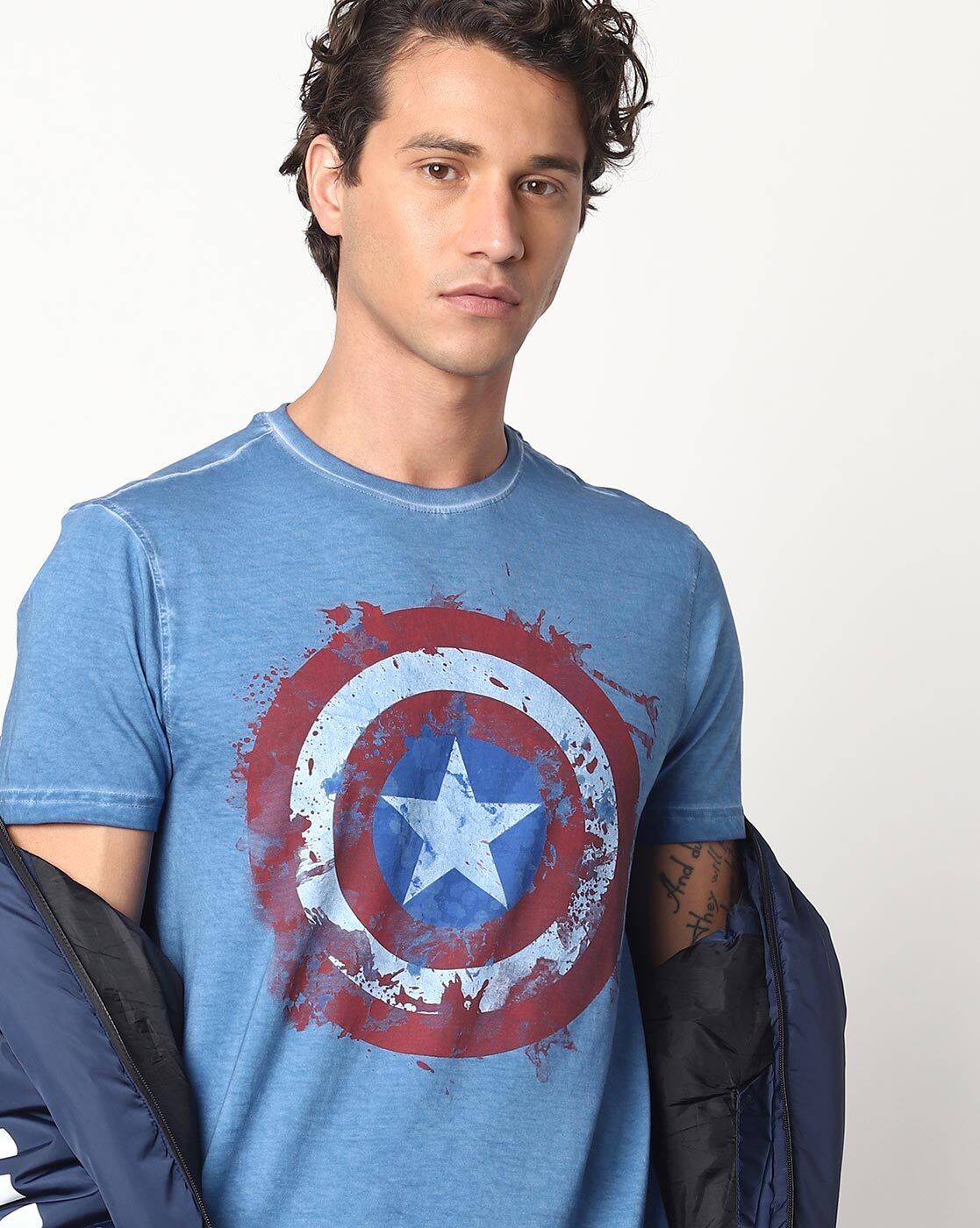 Captain america t shirt blue best sale