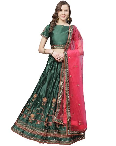 Shop for Silky Bindra Green Soft Net Mirror Embroidered Lehenga Set for  Women Online at Aza Fashions | Lehenga, Fashion, Mirror work lehenga