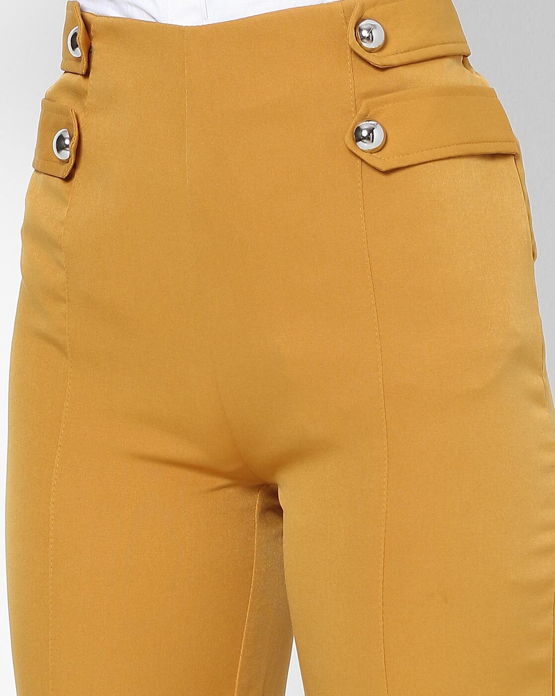 Piping High Waist Pants - Yellow