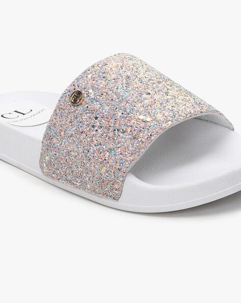 White hot sale glitter sliders