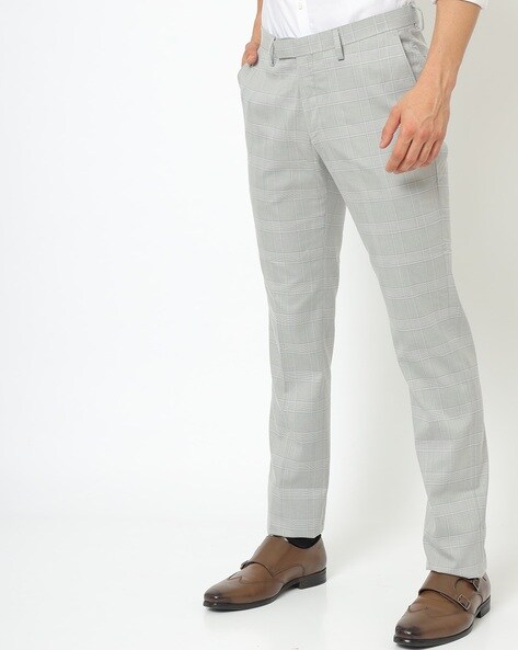 Checked Flat-Front Trousers with Insert Pockets