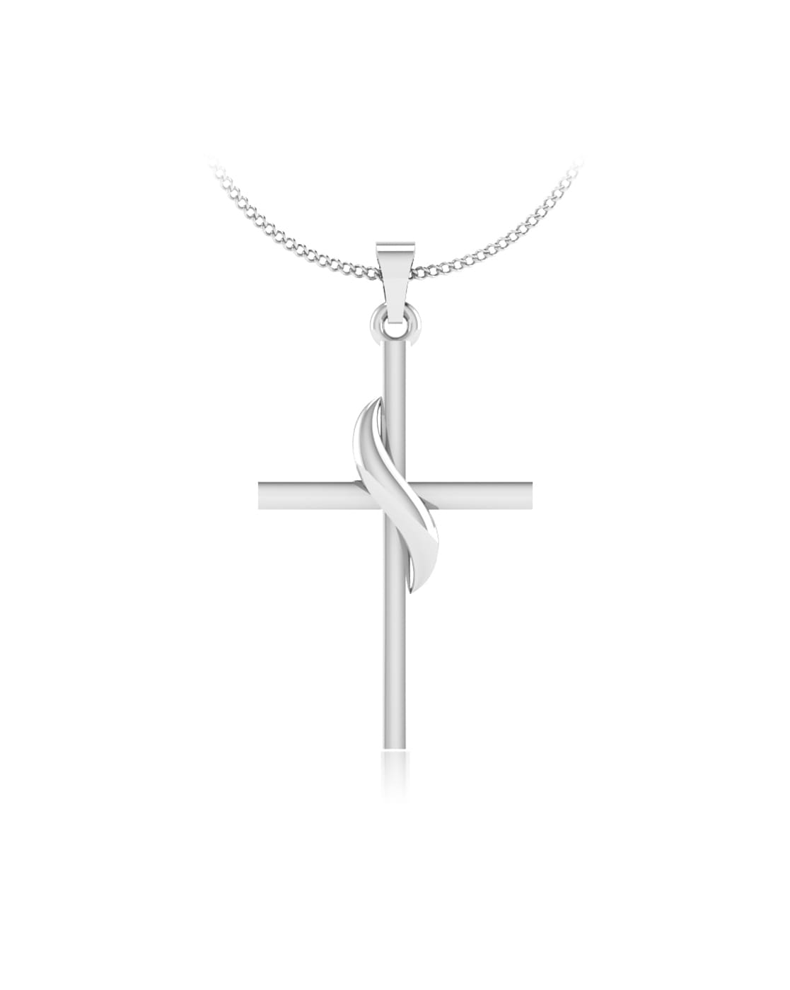 18ct White Gold 35mm Solid Cross Pendant Necklace
