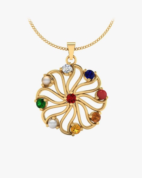 Multicolor Real Diamonds Gold Navratan Polki Pendant Set at best price in  Jaipur